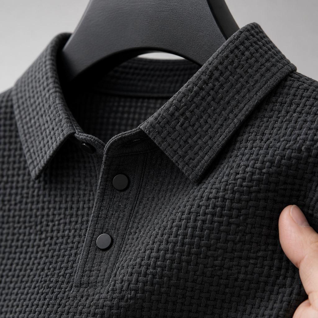 VentraBreeze – Breathable Textured Knit Polo Featuring Snap-Button Placket | elesira