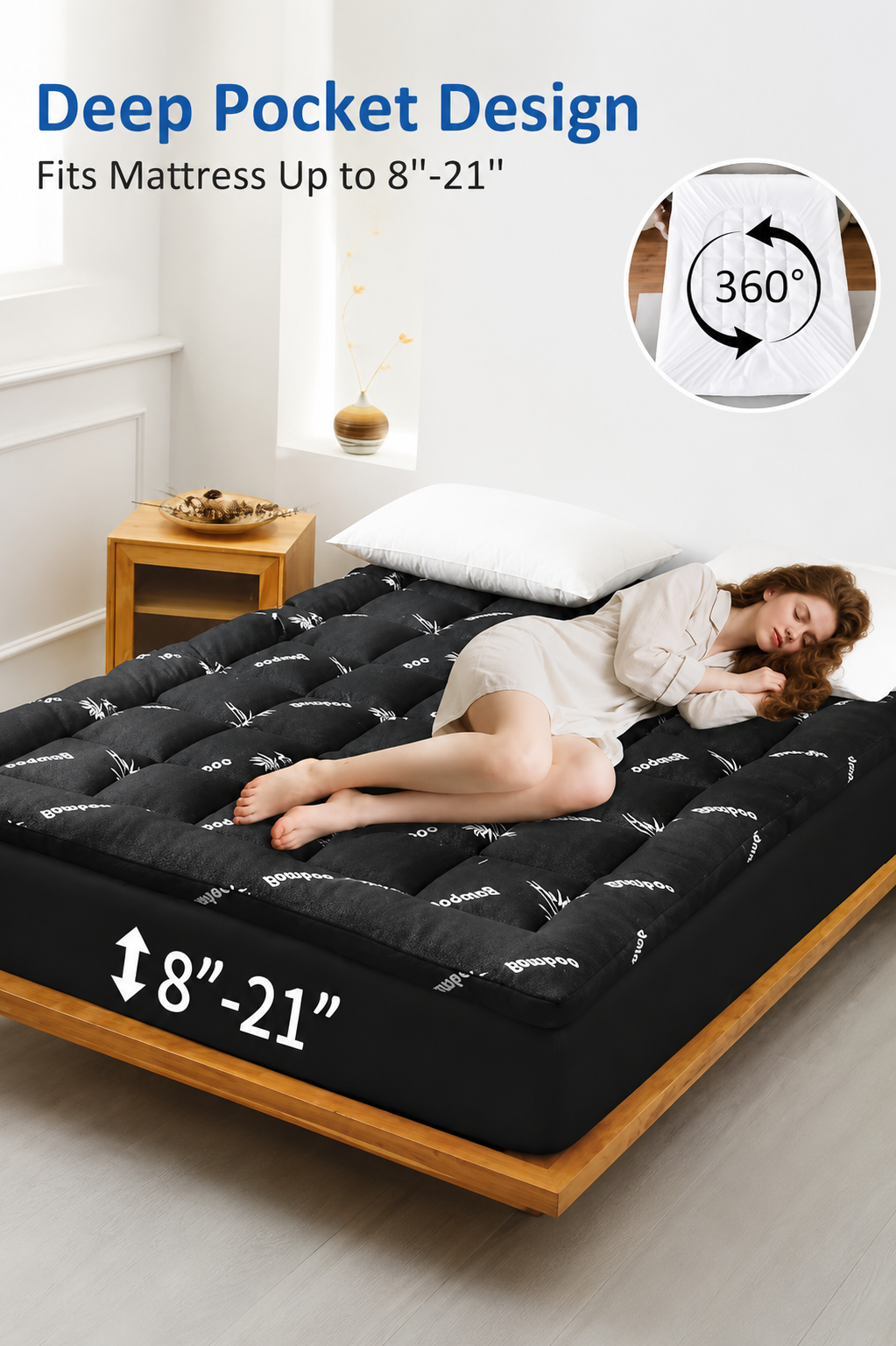 Sobrecolchón refrescante de bambú Comfort Cloud con grosor adicional para una comodidad transpirable - Elesira