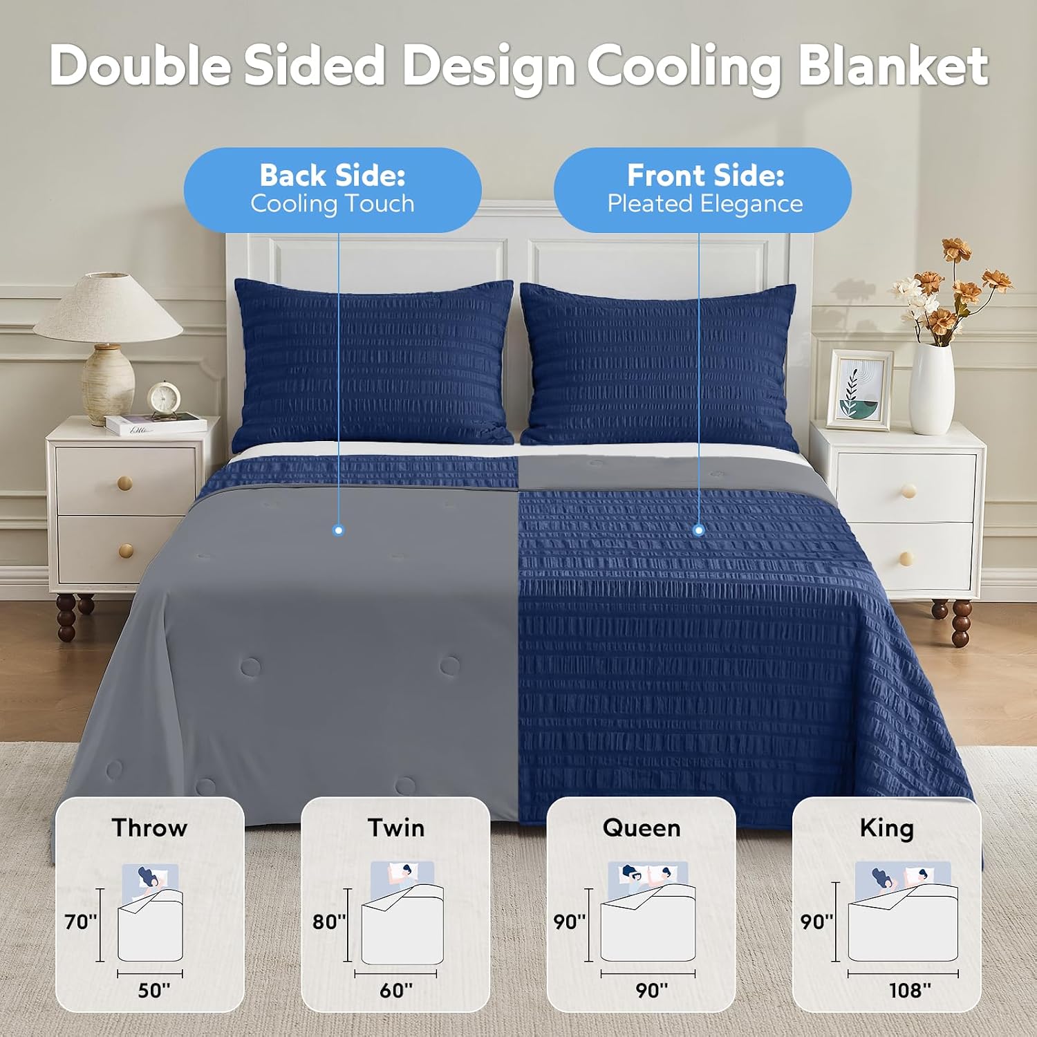 Cozy Comfort Cooling Blanket With Double Sided Design For Hot Sleepers - Elesira
