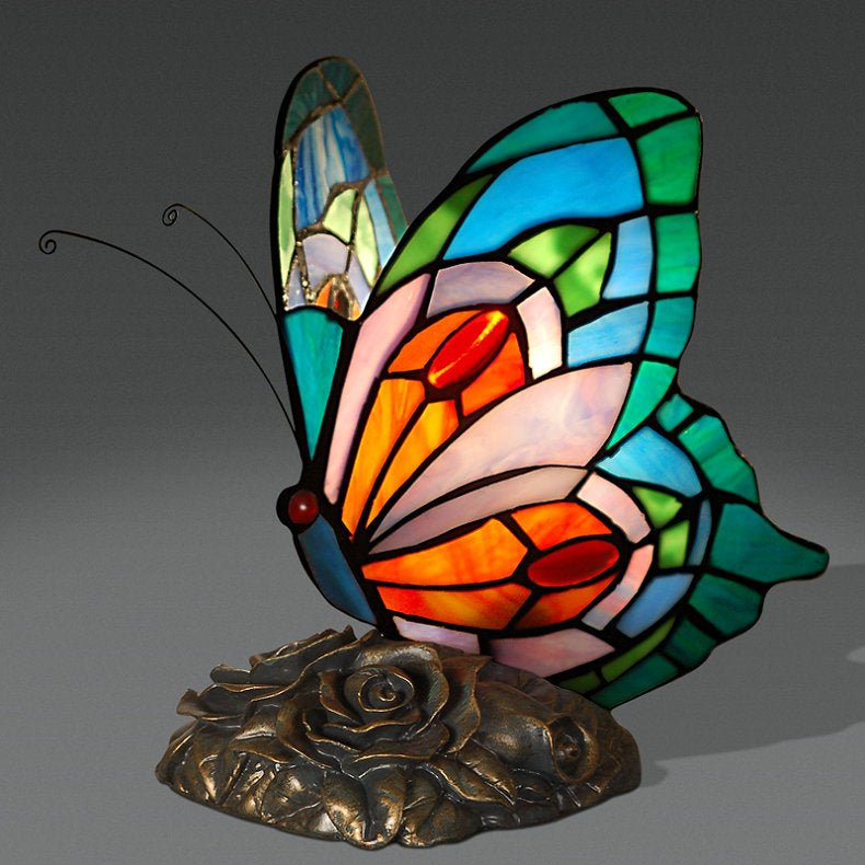 Sommerfuglformet nattbordslampe i Tiffany-stil til soverommet, dekorasjon til seng, mating og bar | elesira