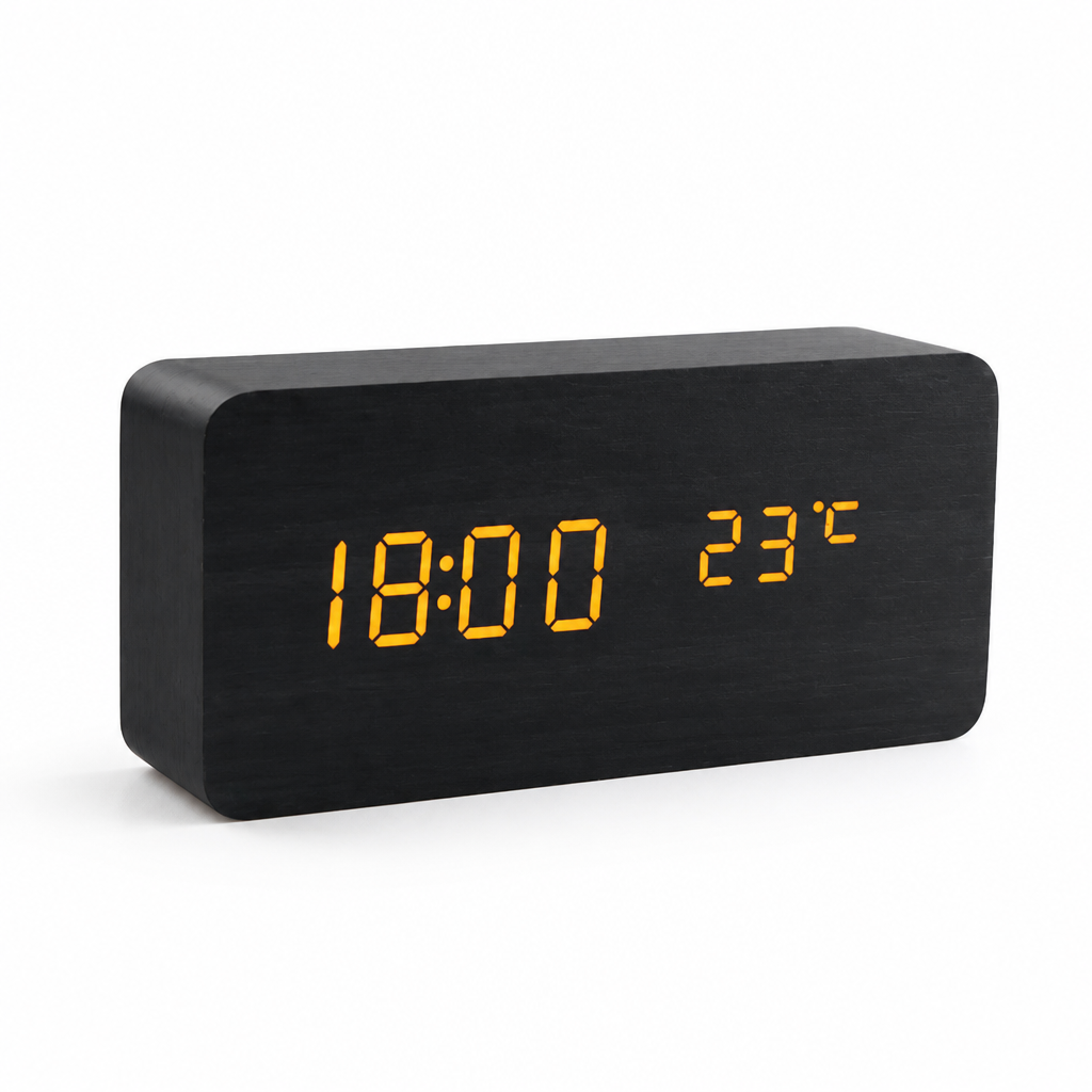Horloge de table en bois à LED à commande vocale | elesira
