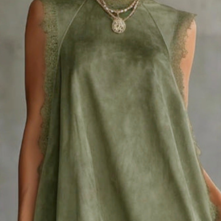 Robe Olive — Col Montant Sans Manches Asymétrique