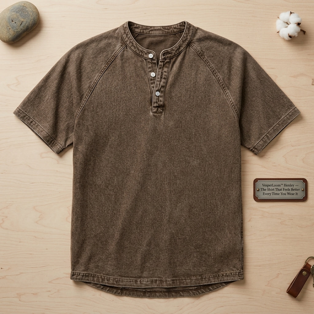VesperLoom – Vintage Mineral-Wash Raglan Henley Tee | elesira