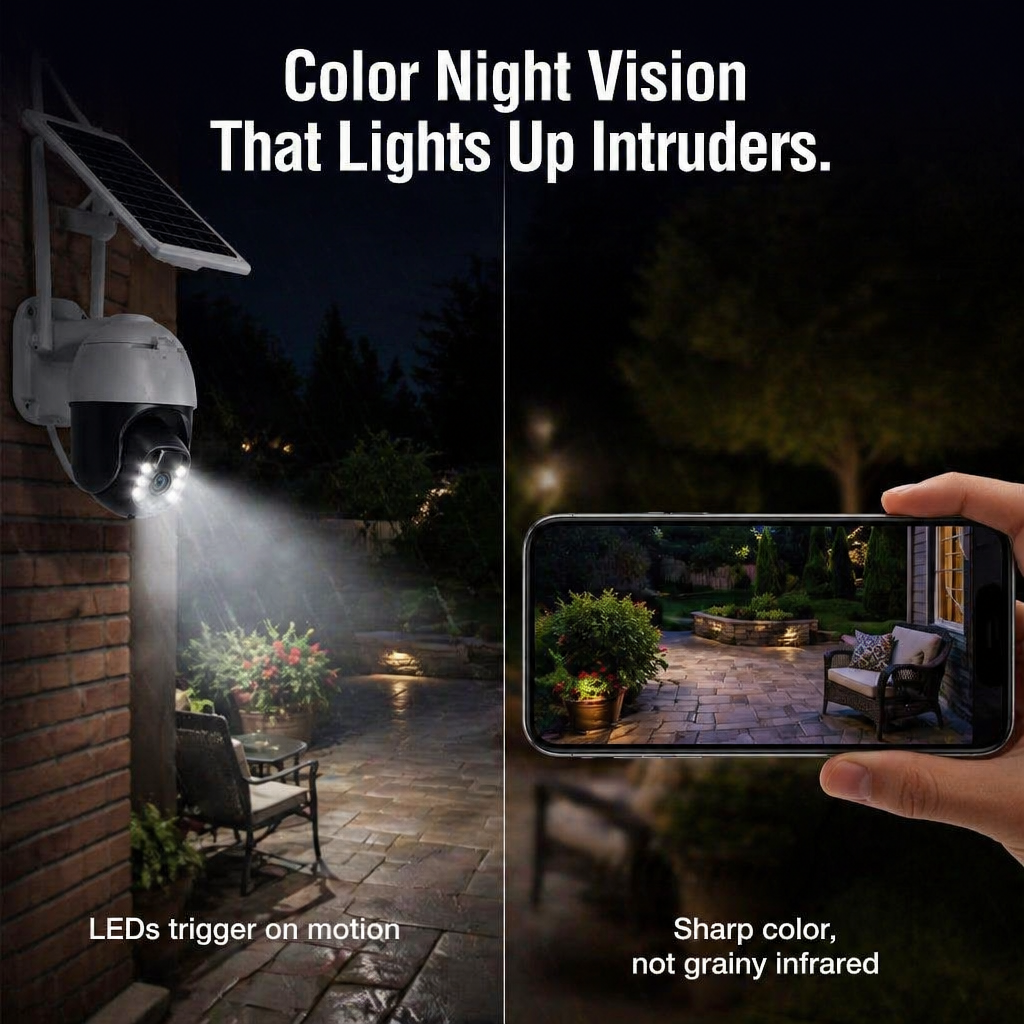 SolarSentry Wireless Outdoor Camera | Monitor Every Blind Spot Around the Clock, No Cables, No Fees | elesira