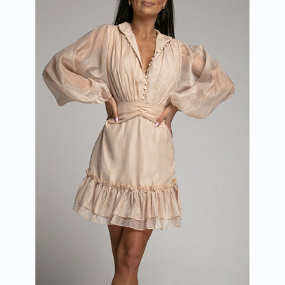 Robe Dentelle Boutonnée Ourlet Volants