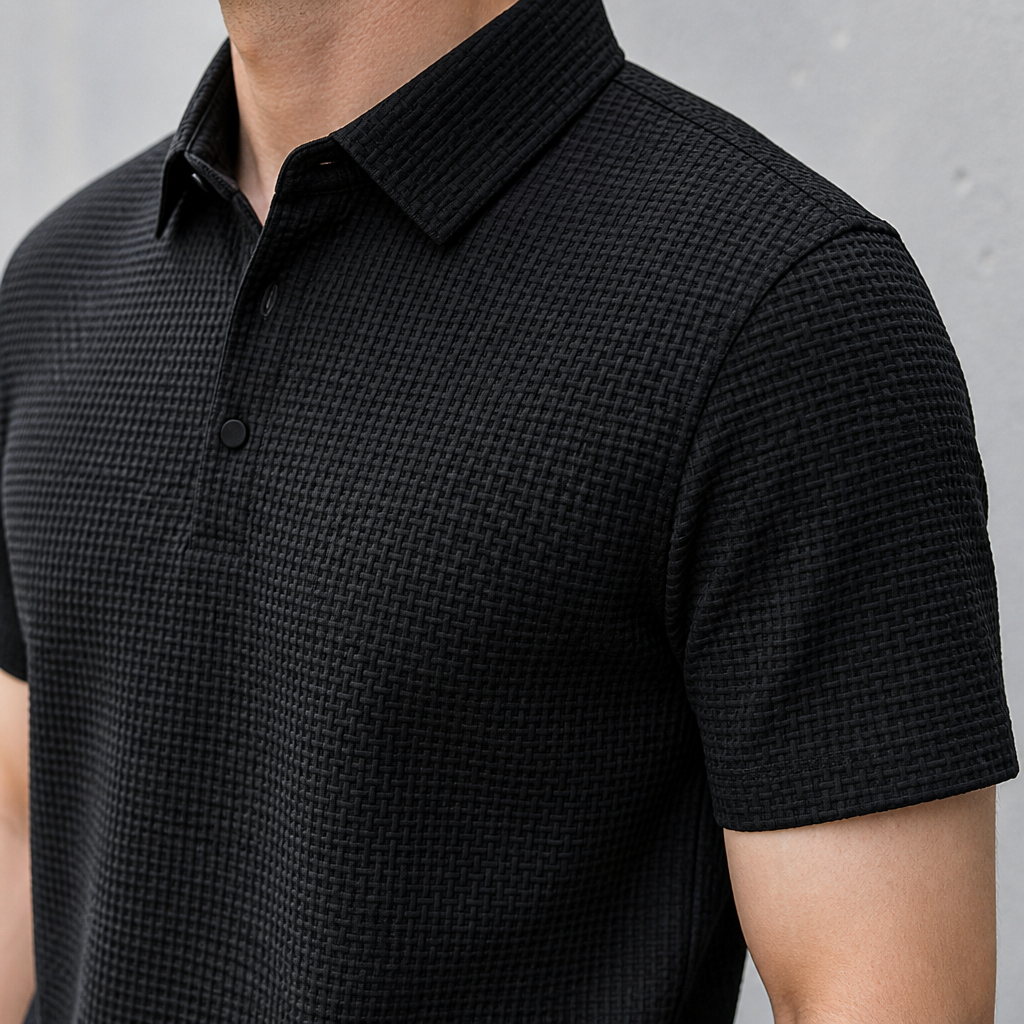 VentraBreeze – Breathable Textured Knit Polo Featuring Snap-Button Placket | elesira