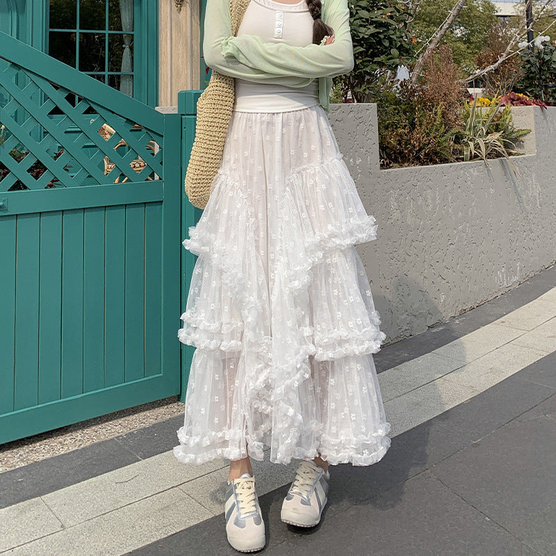 Jupe Midi Étagée Effet Fée — Taille Haute Ligne A Tulle