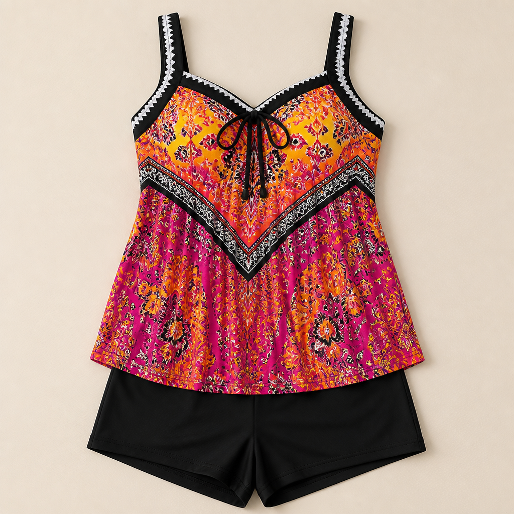 SoloraSway – Ensemble tankini plissé fluide avec short couvrant | elesira