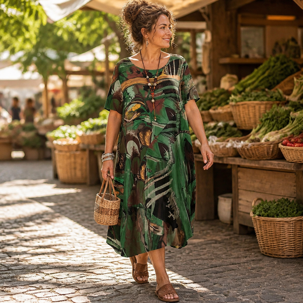 ZephyraWave – Robe d'été bohème au motif abstrait et aérien | elesira