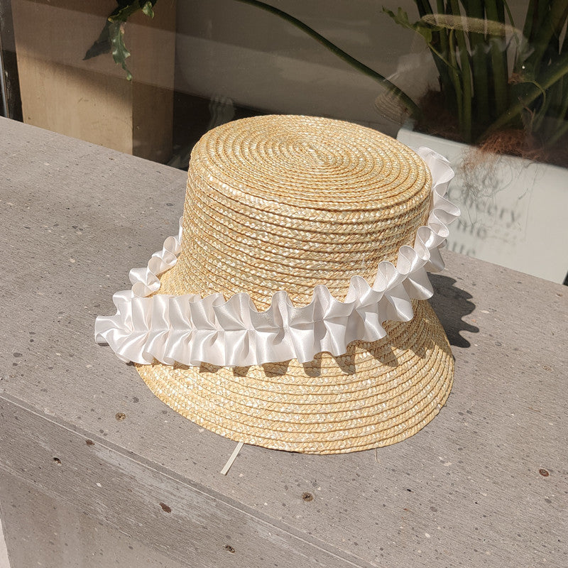Wide Brim Straw Hat with Ruffled Trim – UV Defense | elesira