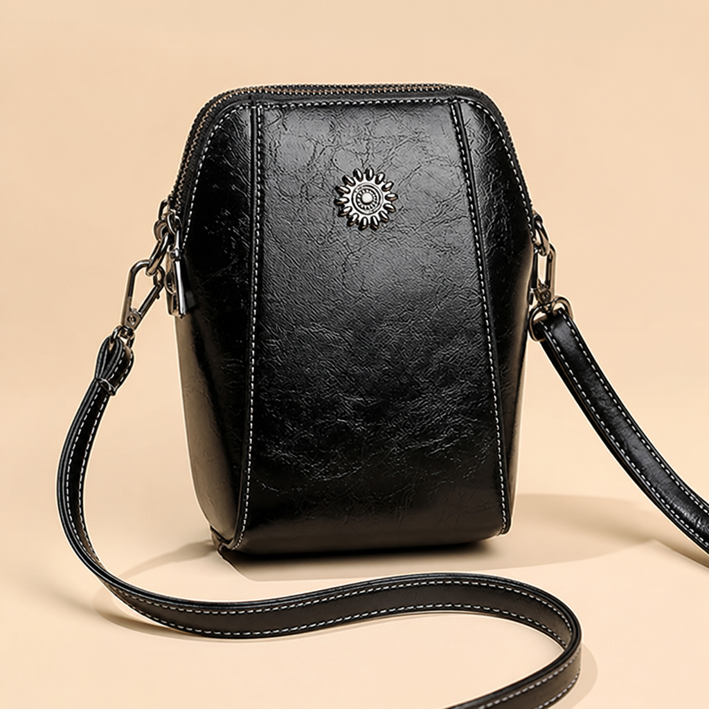 VeroLuxe – Leren crossbodytelefoontas met vintage olieafwerking en verstelbare band | elesira