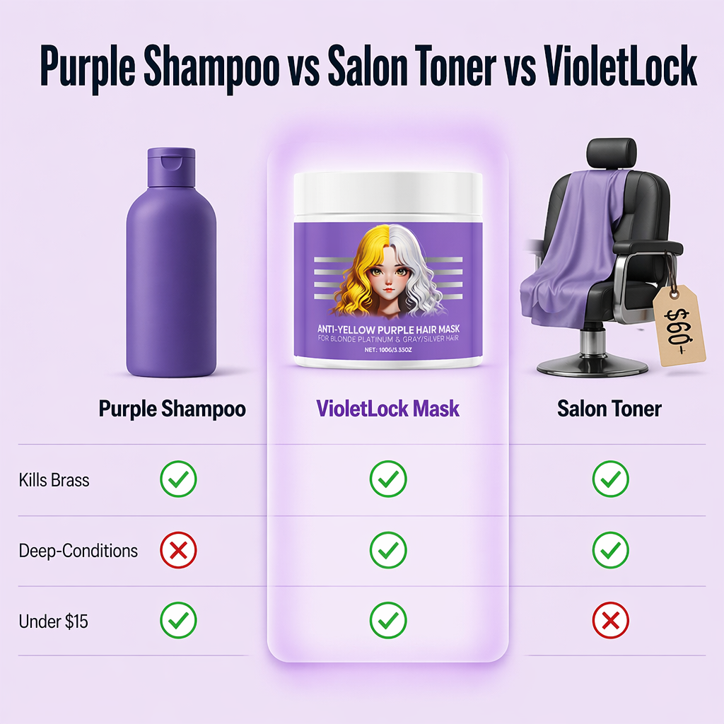 VioletLock | Éliminez les reflets jaunes cuivrés, hydratez en profondeur et préservez votre blond froid entre deux visites au salon | elesira