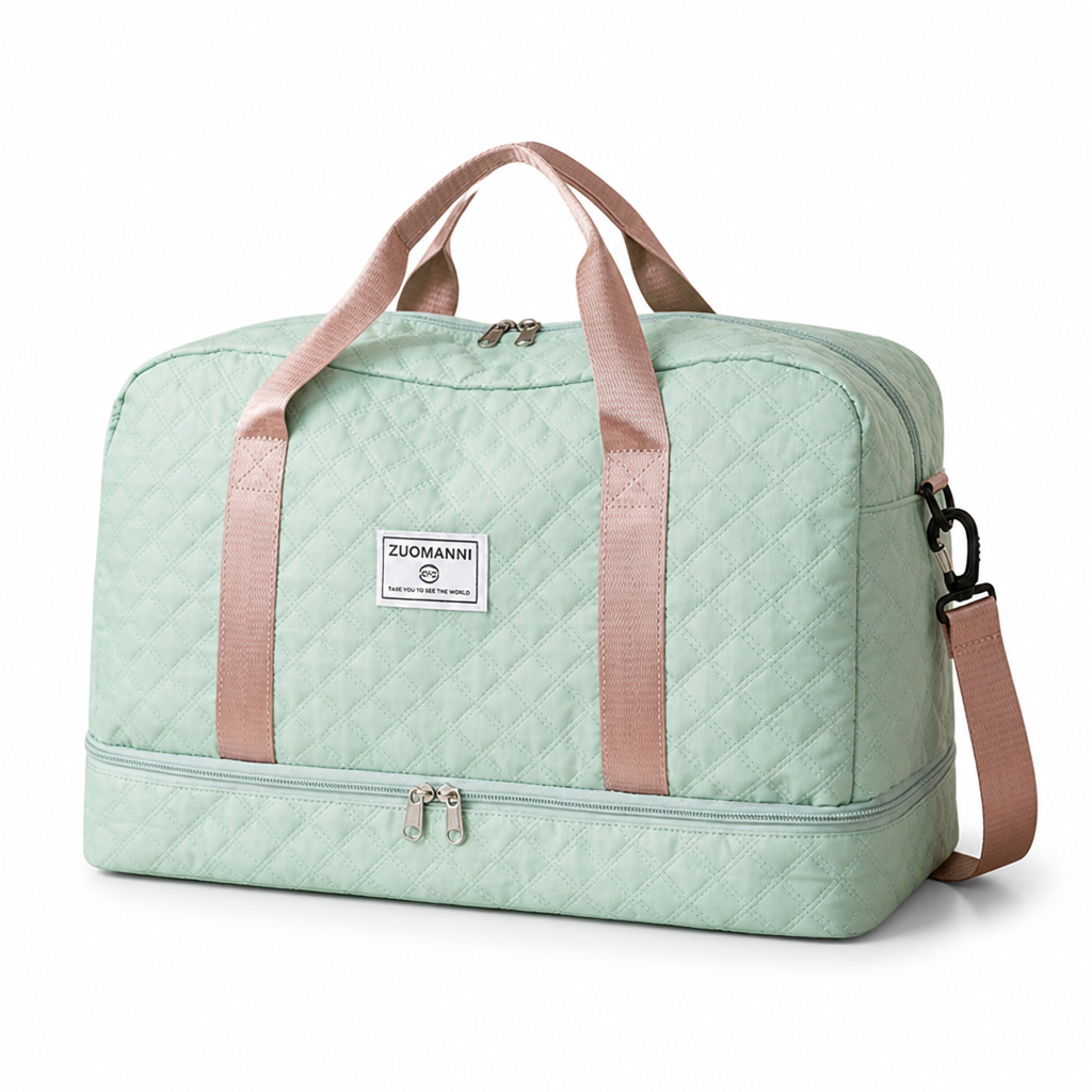 Bolso de fin de semana de nailon repelente al agua (compartimentos para zapatos y artículos mojados) | elesira