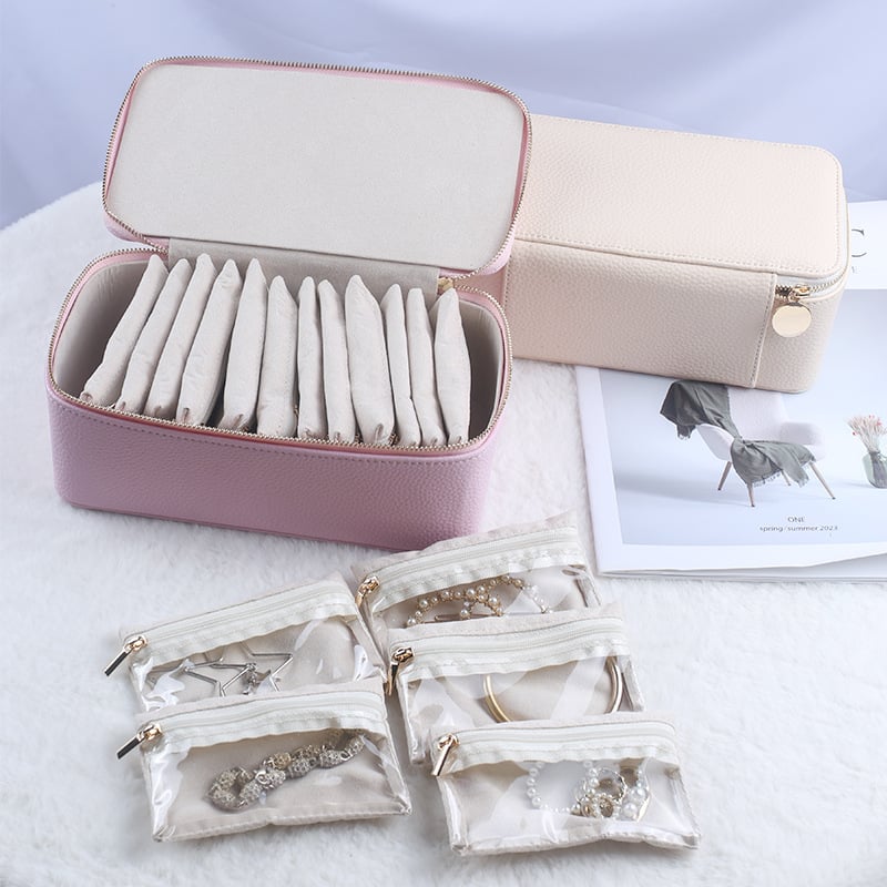 Boîte de rangement à bijoux zippée avec compartiments | elesira