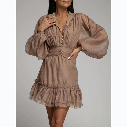 Robe Dentelle Boutonnée Ourlet Volants