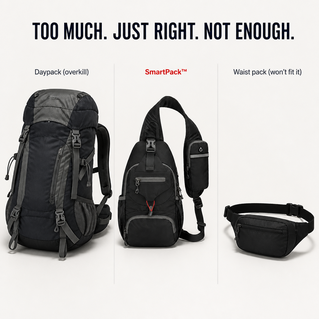SmartPack | Hold Your Phone, Wallet & Water Bottle Minus the Backpack Bulk | elesira