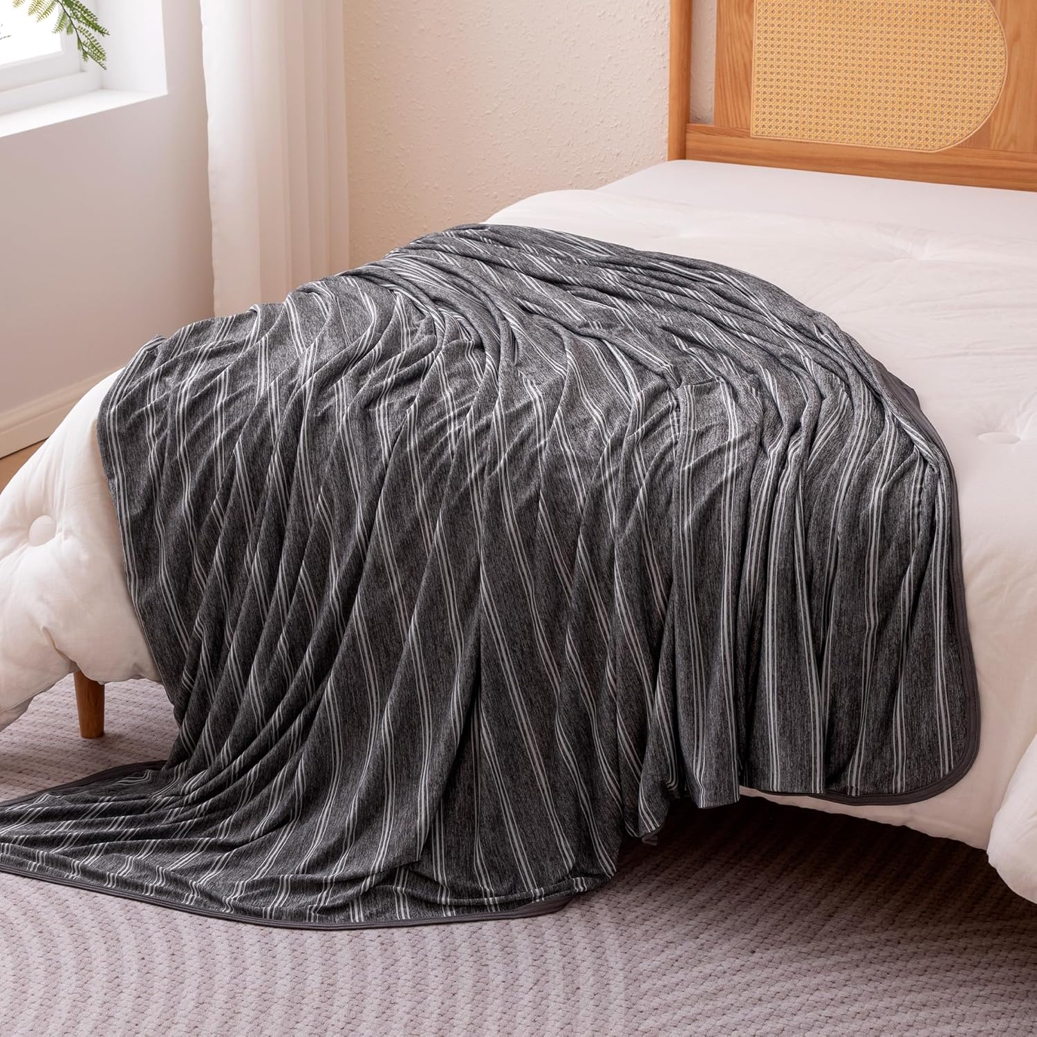 Cozy Comfort Striped Cooling Throw For Hot Sleepers Reversible - Elesira