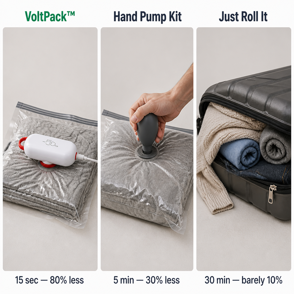 VoltPack - כווץ את המזוודה שלך ב-80% באמצעות משאבת ואקום USB כיסית | elesira
