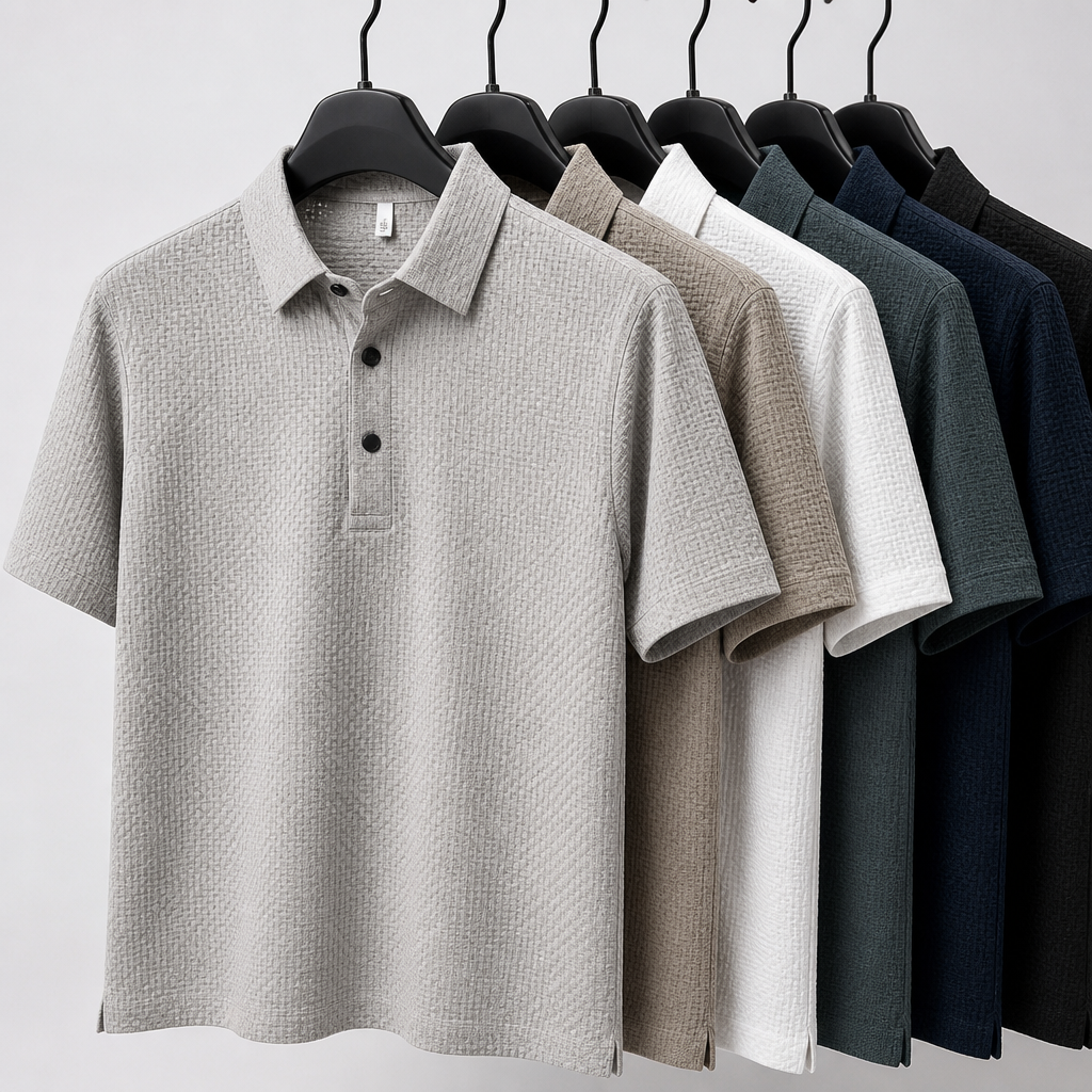 VentraBreeze – Breathable Textured Knit Polo Featuring Snap-Button Placket | elesira