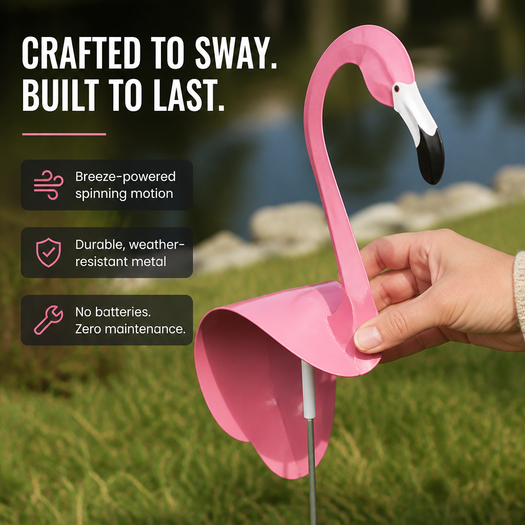 ZephyraGlide Wiebelende flamingo - Zie hoe hij op en neer beweegt, wiegt en danst in het lichtste briesje | elesira