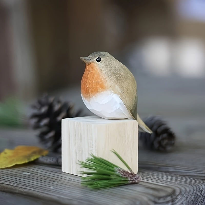 Wooden Figurine of a Hand-Carved Robin | elesira
