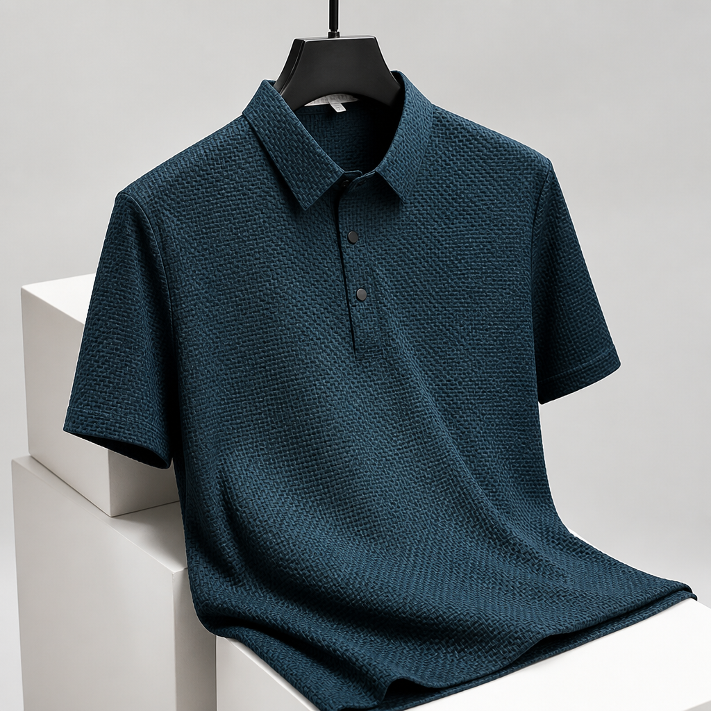 VentraBreeze – Breathable Textured Knit Polo Featuring Snap-Button Placket | elesira