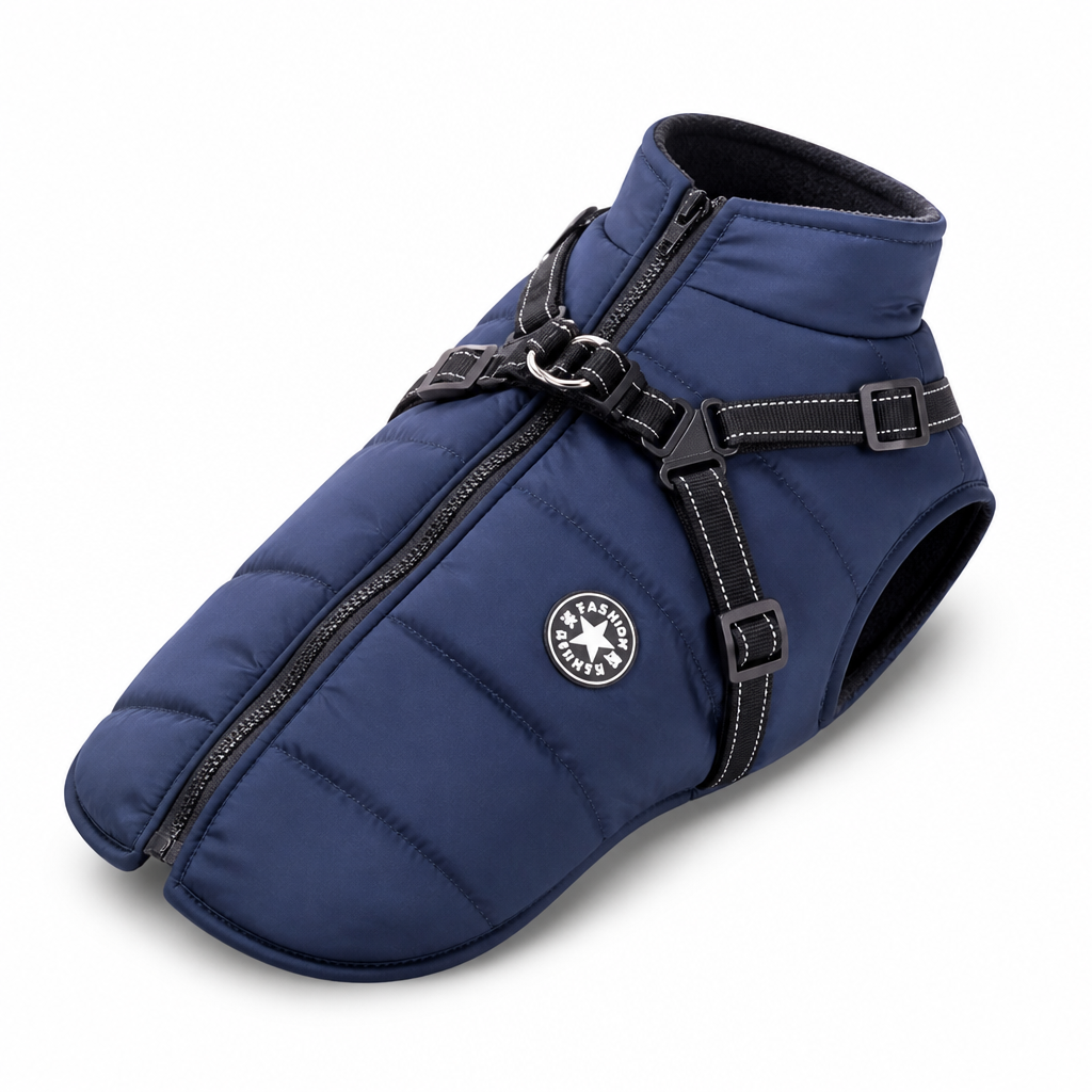 Waterproof Windproof Fleece-Lined Dog Coat (Integrated Harness) | elesira
