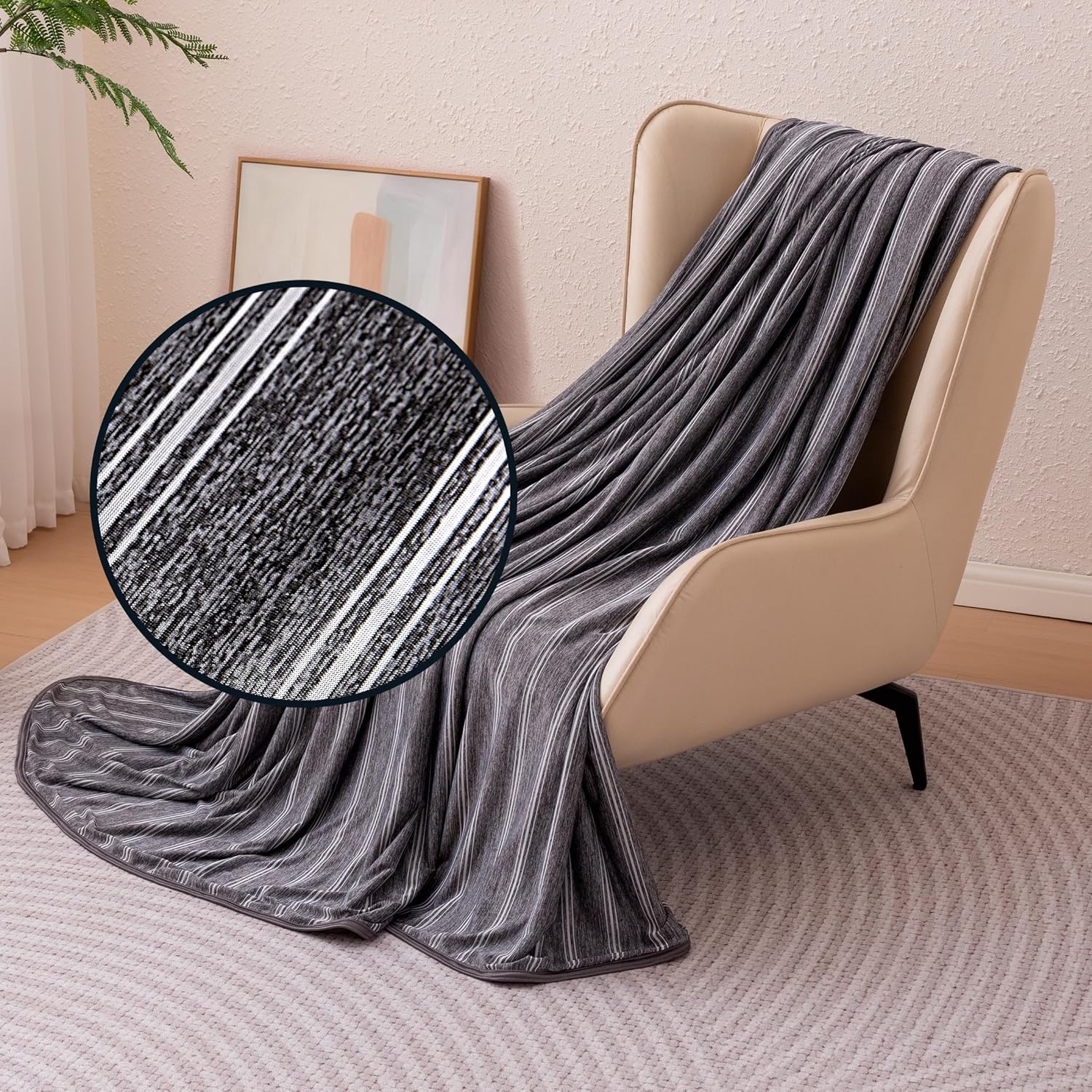Cozy Comfort Striped Cooling Throw For Hot Sleepers Reversible - Elesira