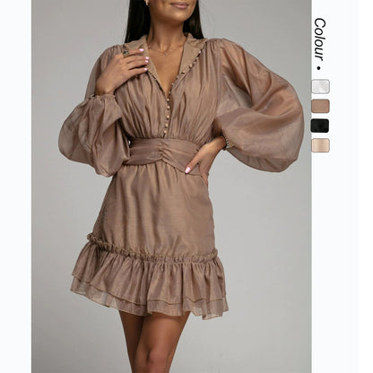 Robe Dentelle Boutonnée Ourlet Volants