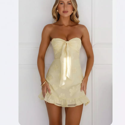 Robe Bow & Glow — Mini Bustier à Nœud Fleuri