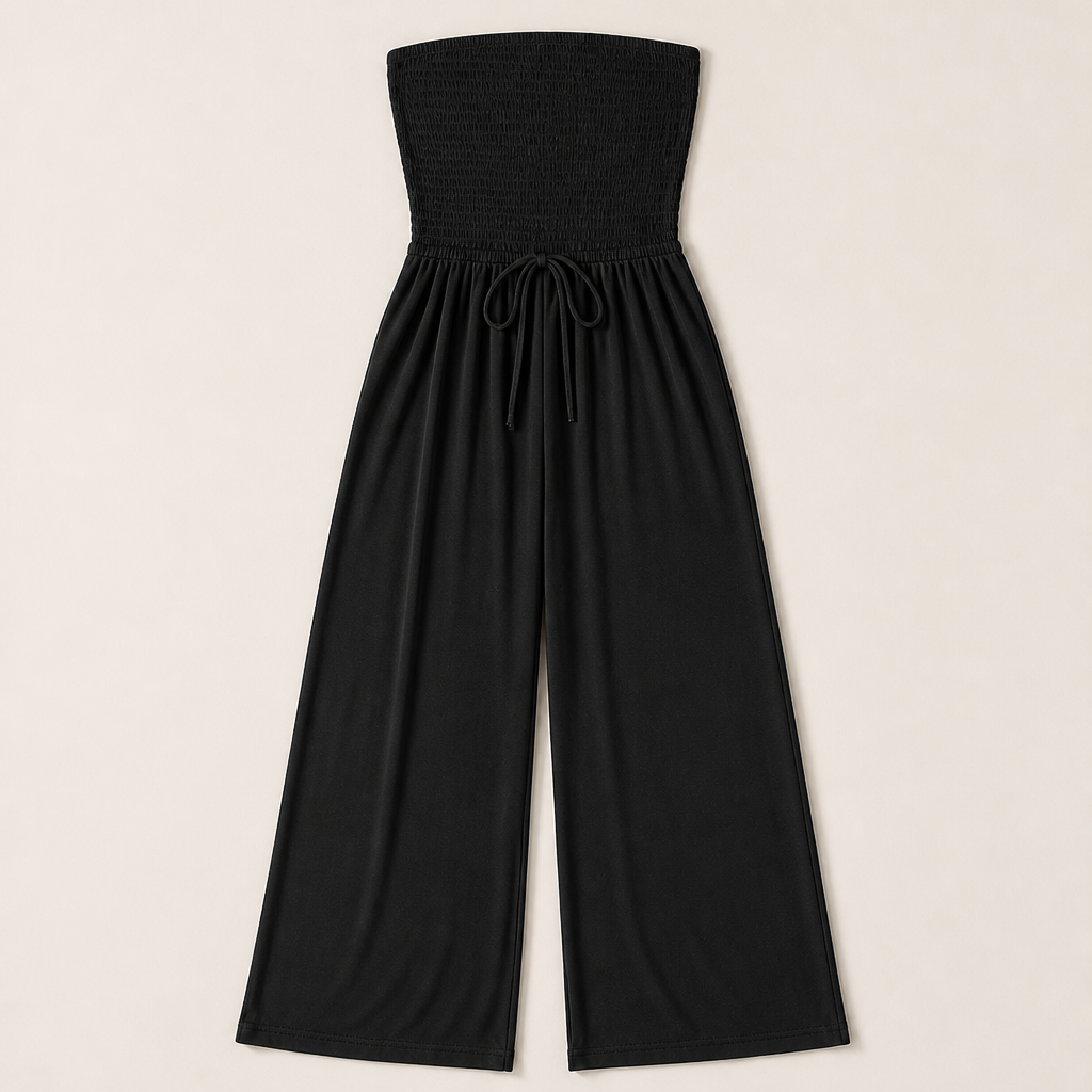 Veloria - Combinaison bustier smockée à jambes larges avec poches | elesira