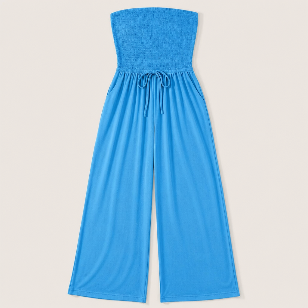 Veloria - Combinaison bustier smockée à jambes larges avec poches | elesira