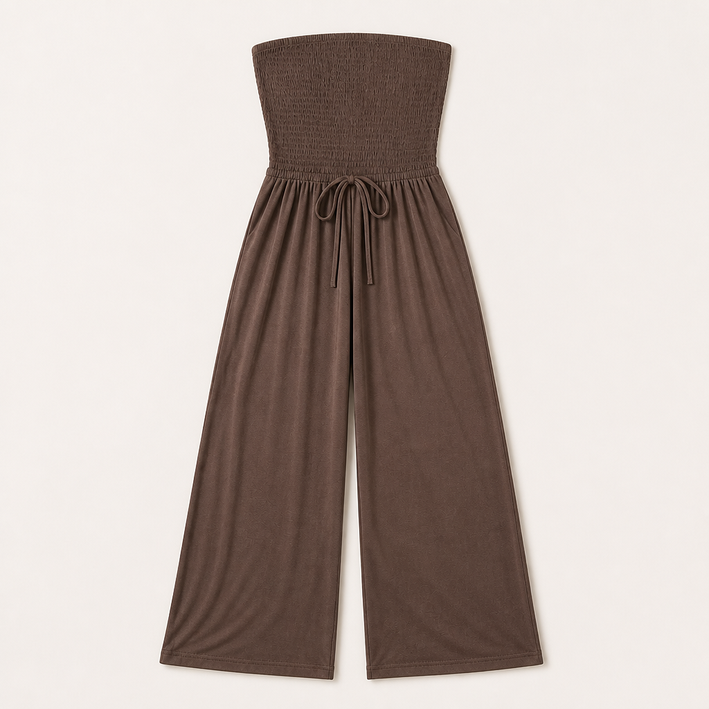 Veloria - Combinaison bustier smockée à jambes larges avec poches | elesira
