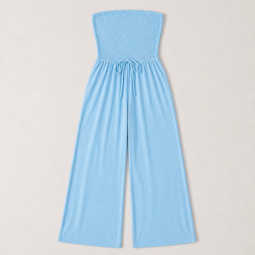 Veloria - Combinaison bustier smockée à jambes larges avec poches | elesira