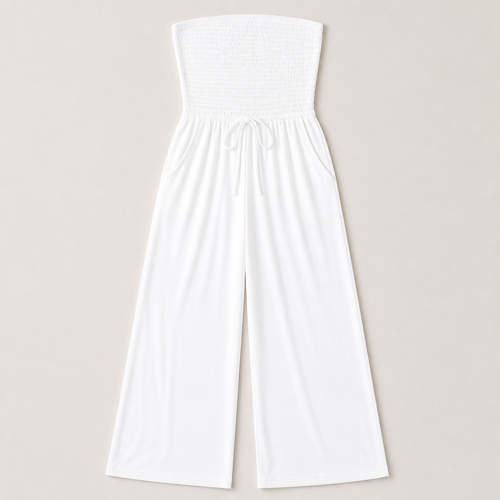 Veloria - Combinaison bustier smockée à jambes larges avec poches | elesira