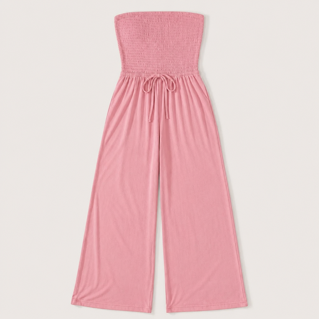 Veloria - Combinaison bustier smockée à jambes larges avec poches | elesira
