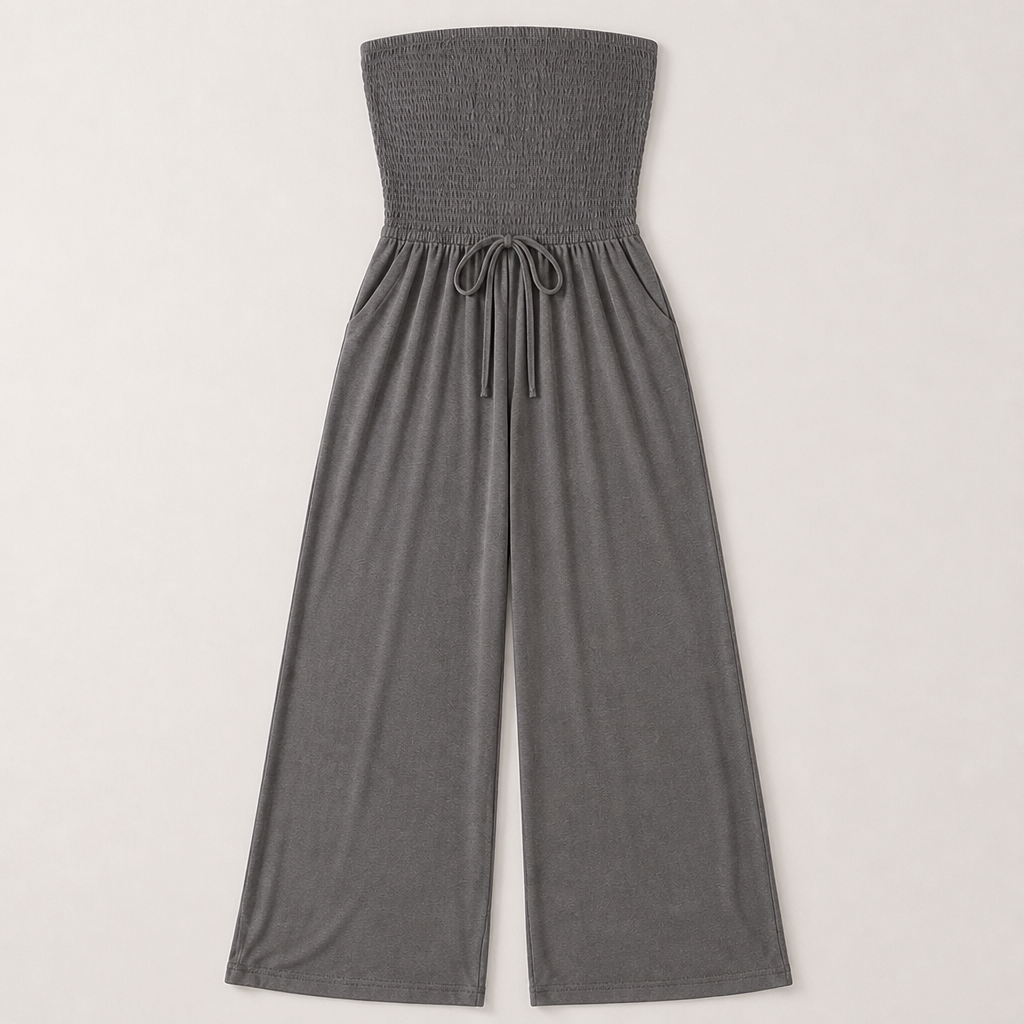 Veloria - Combinaison bustier smockée à jambes larges avec poches | elesira