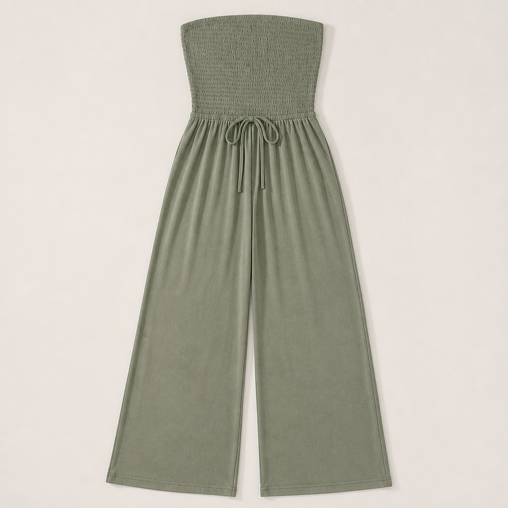 Veloria - Combinaison bustier smockée à jambes larges avec poches | elesira