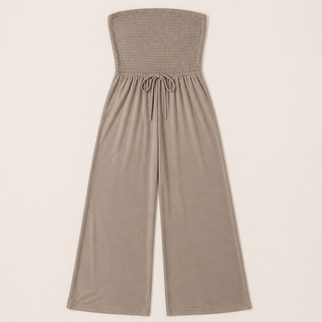 Veloria - Combinaison bustier smockée à jambes larges avec poches | elesira