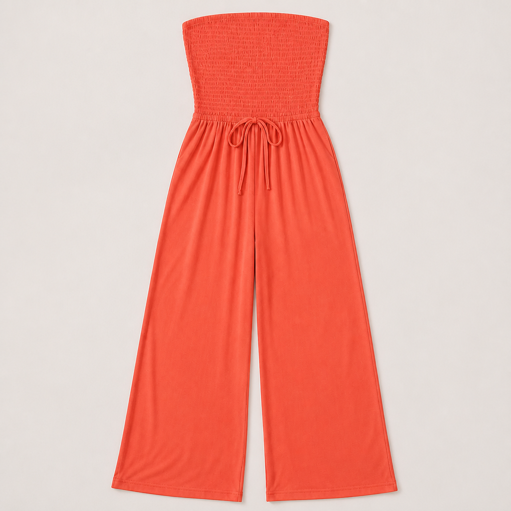 Veloria - Combinaison bustier smockée à jambes larges avec poches | elesira