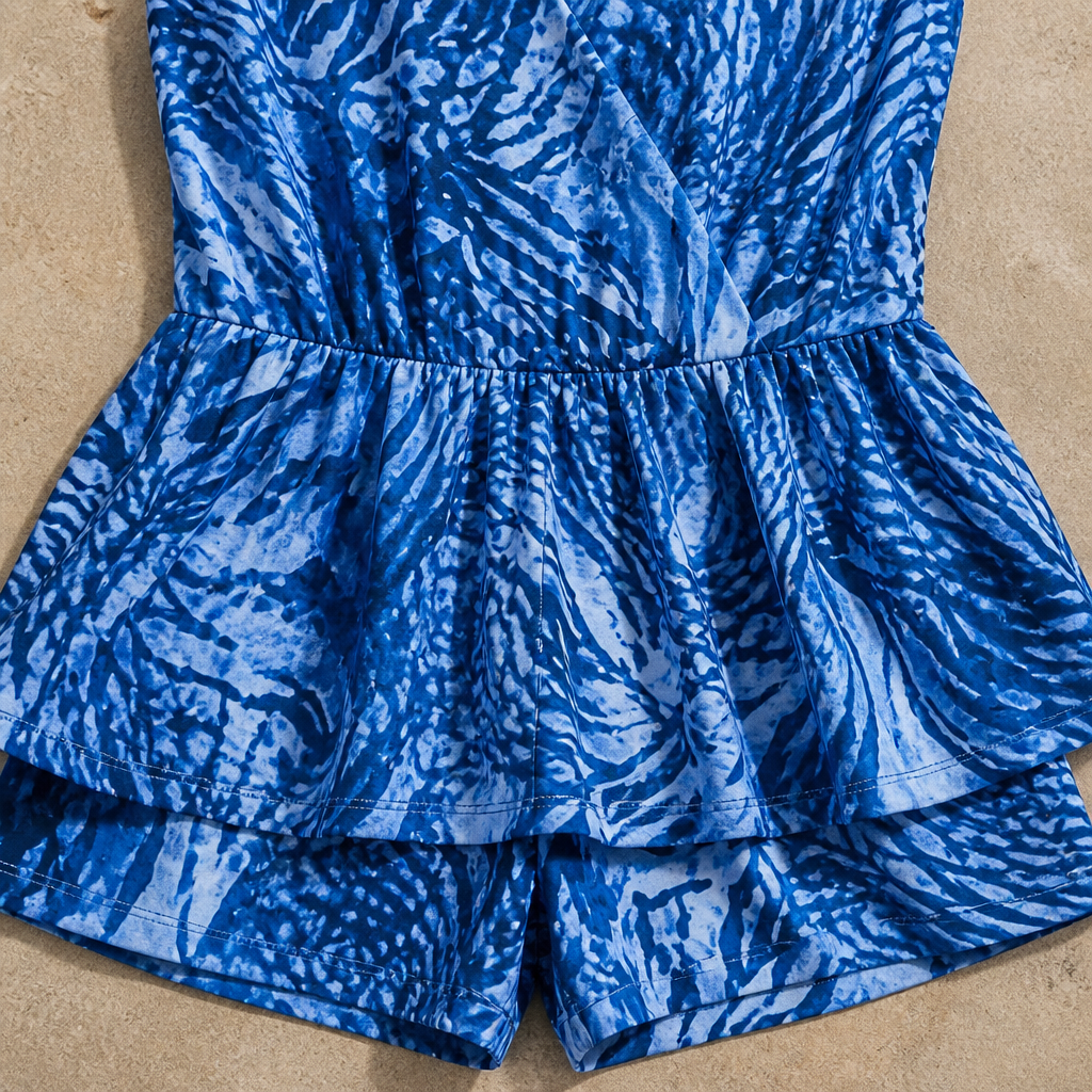 SolaraMist – Áttetsző, V-nyakú fürdőruha-playsuit akvarellmintával | elesira