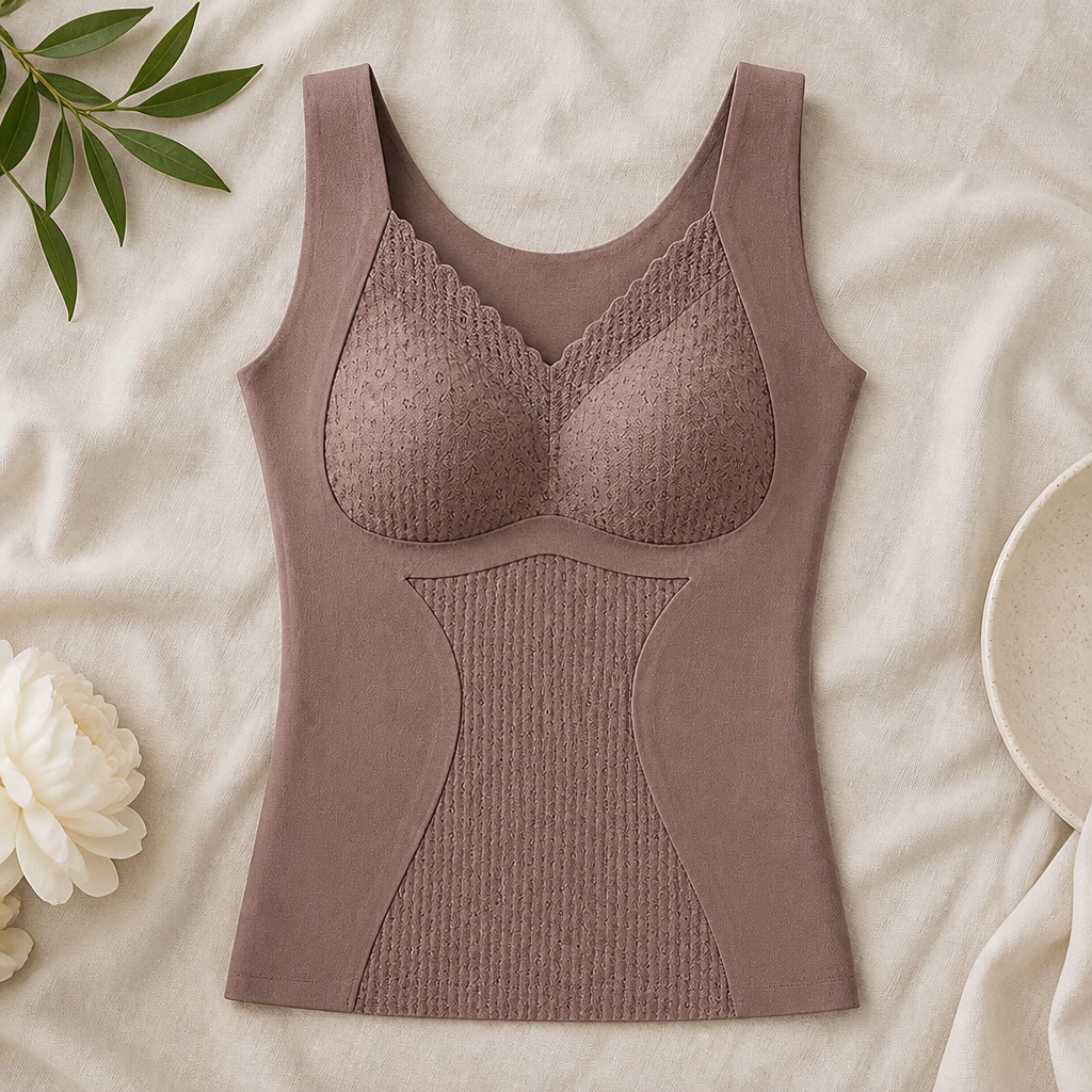 VeloFlex – Termisk, sømløs modellerende camisole med integreret blonde-bh | elesira