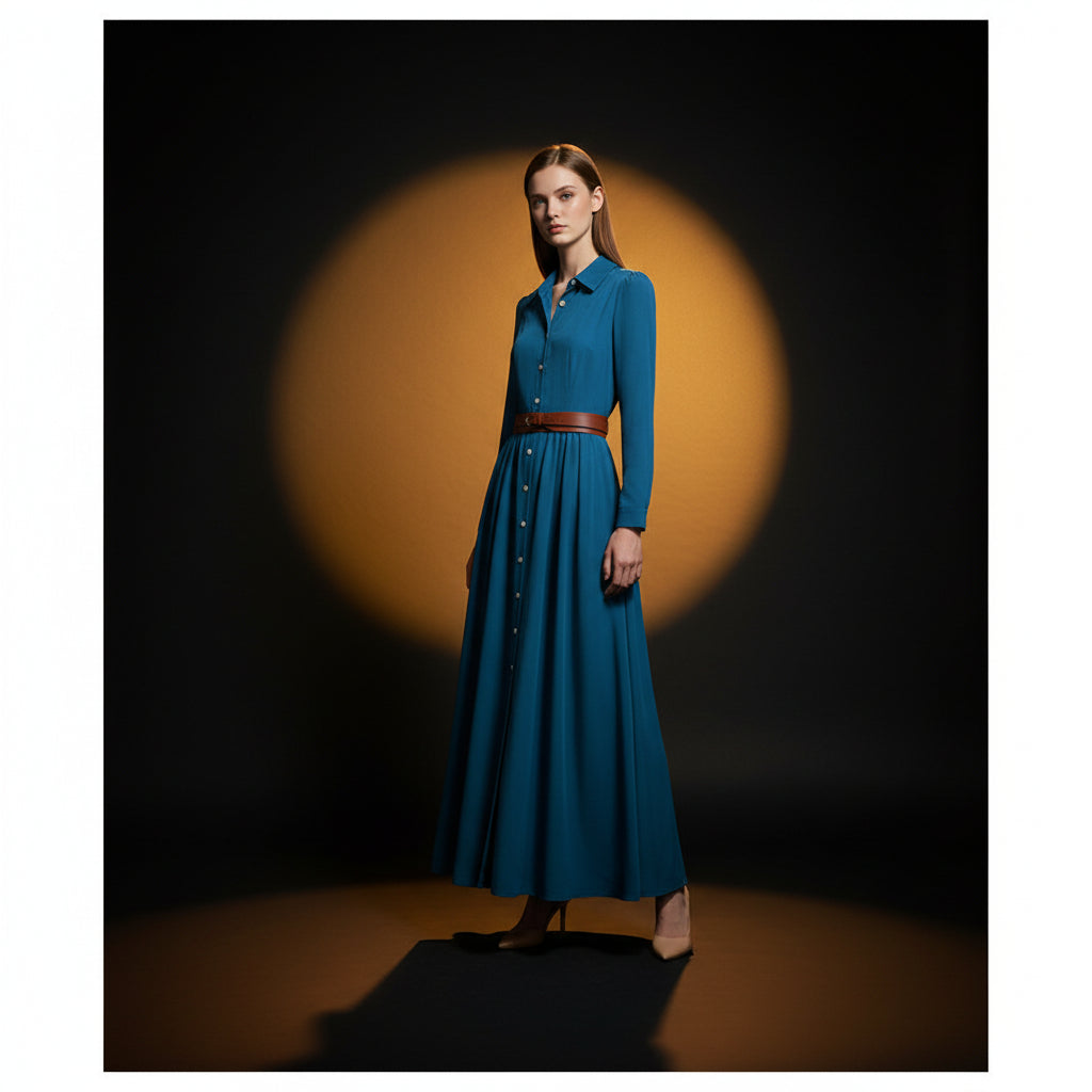 Robe Mi-longue à Manches Longues — Style Vintage Chic