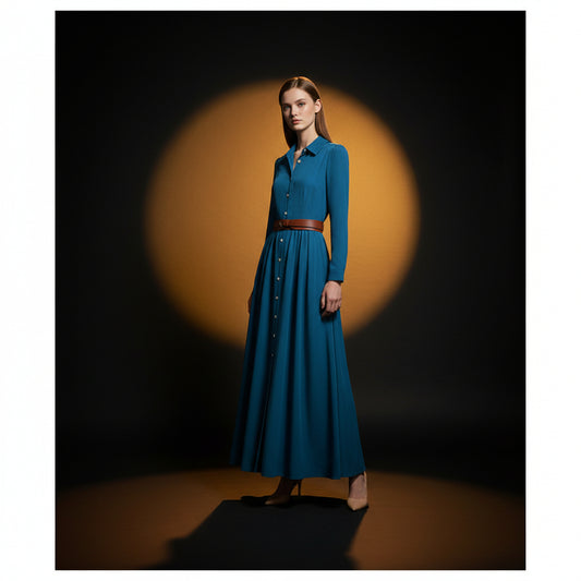 Robe Mi-longue à Manches Longues — Style Vintage Chic