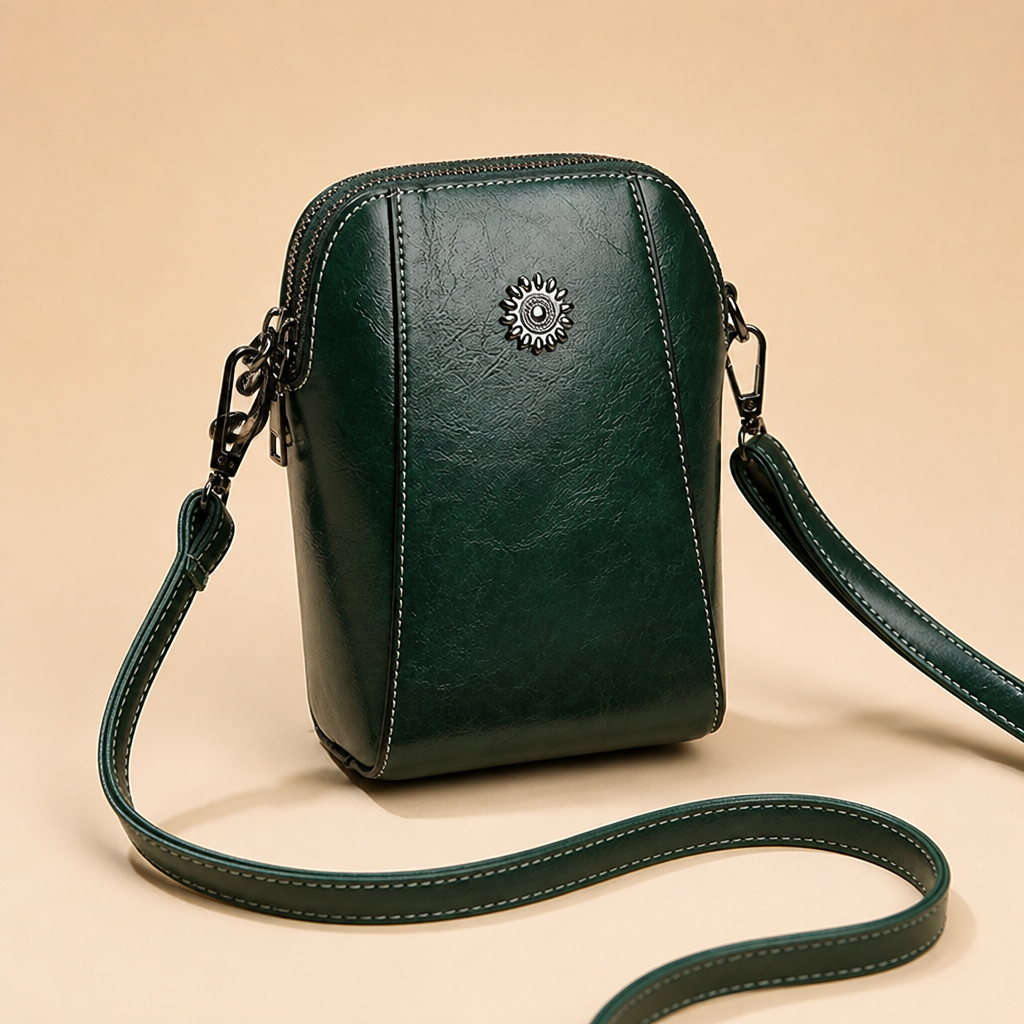 VeroLuxe – Leren crossbodytelefoontas met vintage olieafwerking en verstelbare band | elesira