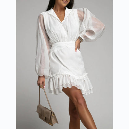 Robe Dentelle Boutonnée Ourlet Volants
