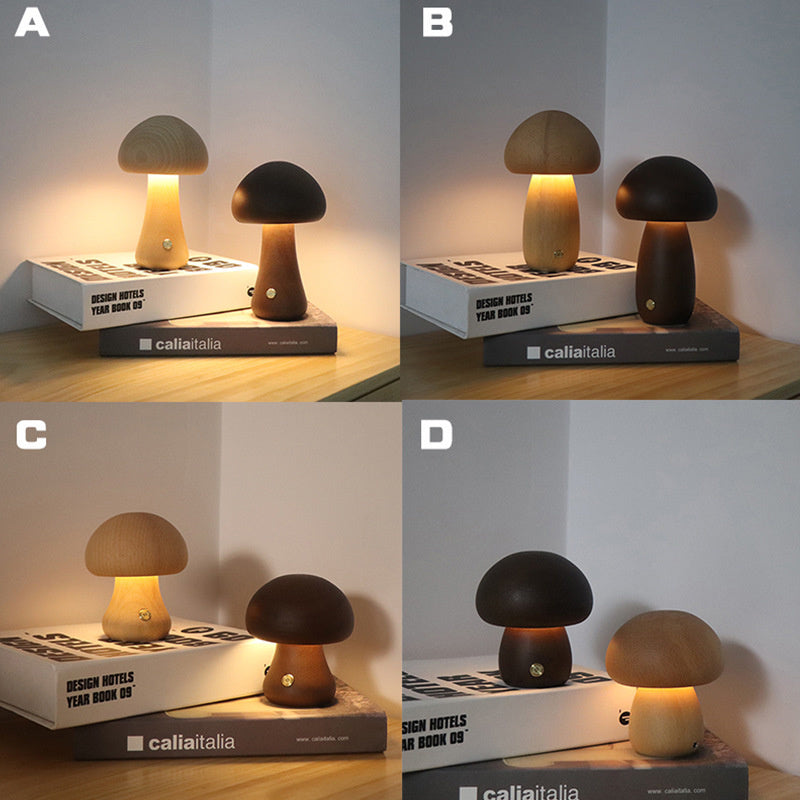 LUMONIGHT | Wooden Mushroom LED Night Light with Touch Switch | Atmospheric Lighting | Child Friendly Lamp | elesira