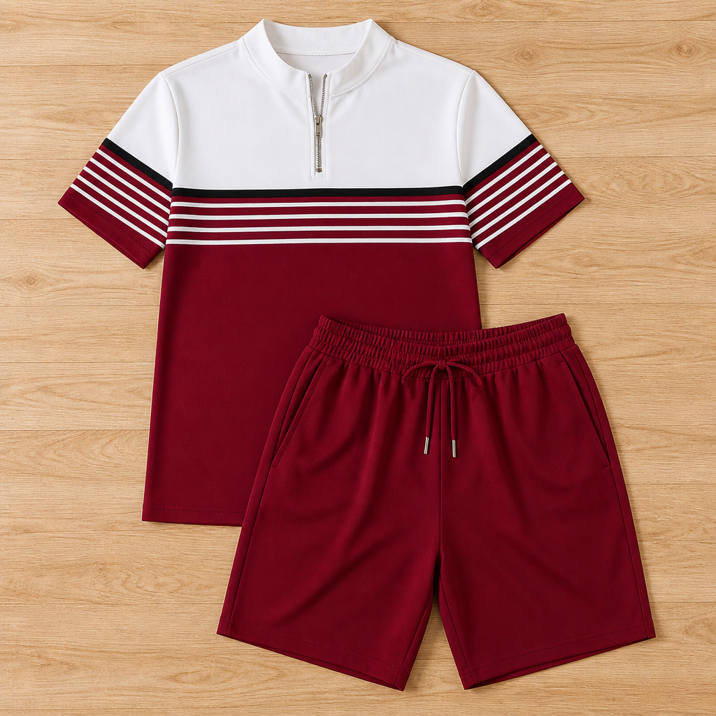 Zip-Collar Shirt & Shorts Set | Feel Fresh, Move Freely, Command Every Moment | elesira