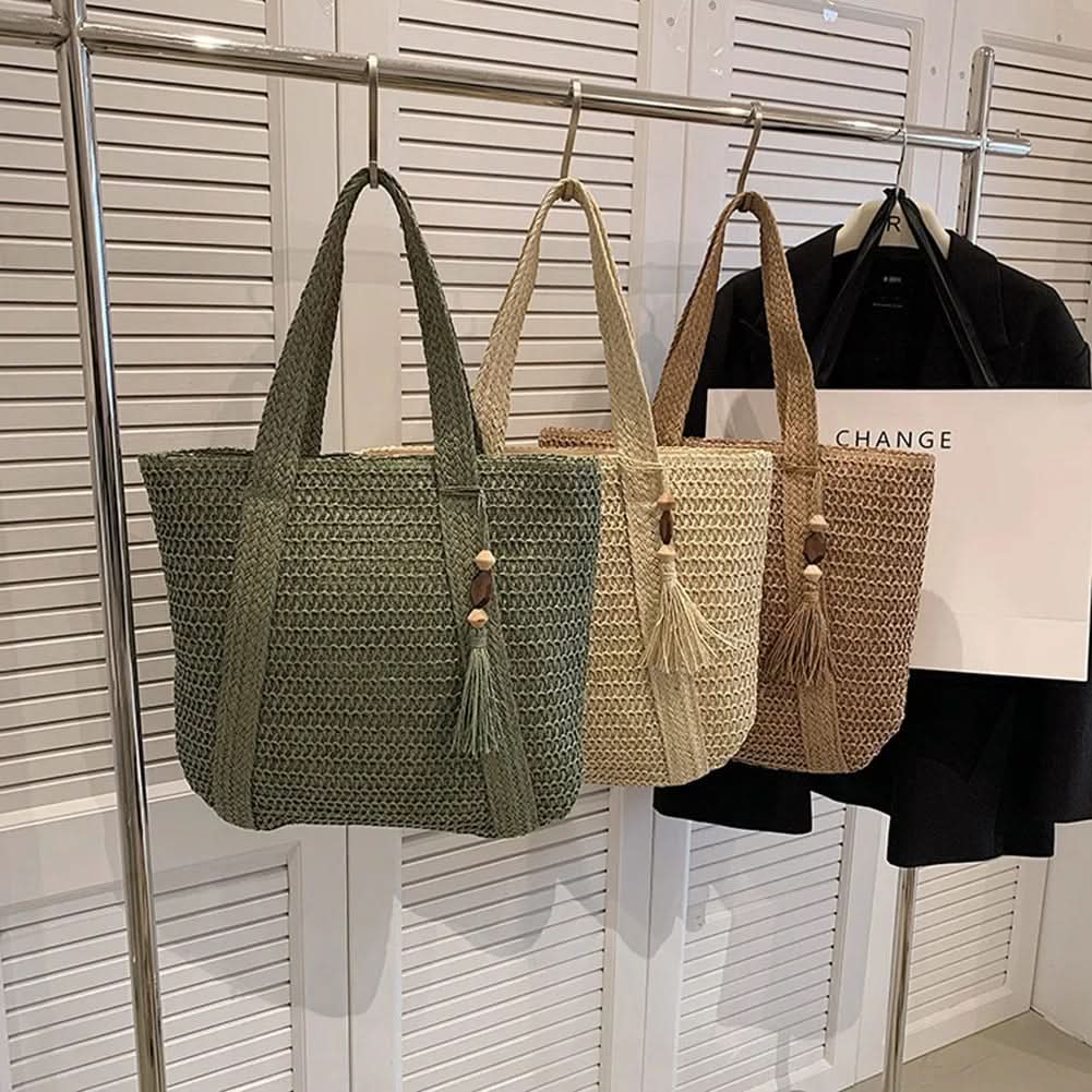 Woven Raffia Tote Bag for Shoulder Carry | elesira