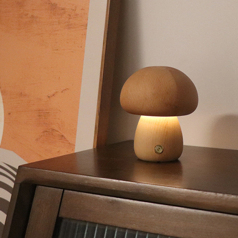 LUMONIGHT | Wooden Mushroom LED Night Light with Touch Switch | Atmospheric Lighting | Child Friendly Lamp | elesira